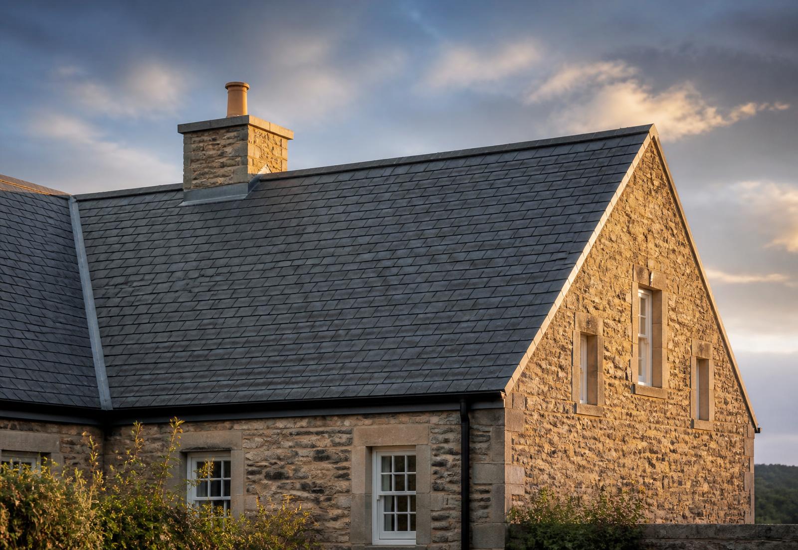 Traditional natural slate roof on a Northumberland property